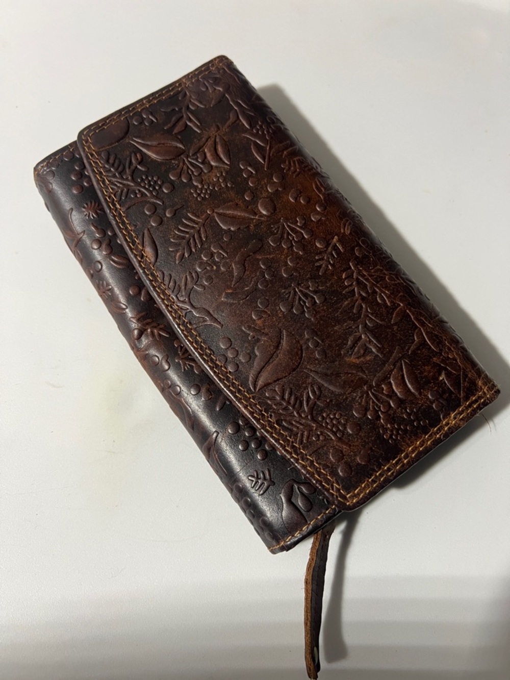 Hand-Embossed Floral Leather Wallet